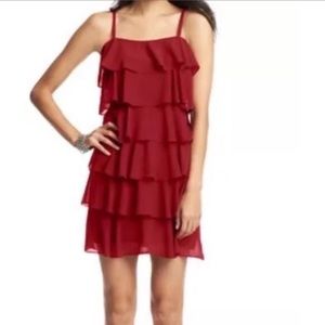 Ann Taylor Loft Red Ruffle Cocktail Dress